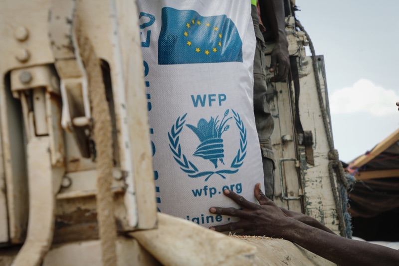 EU and WFP logos on bag in Chad
