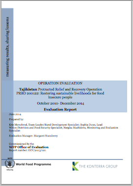 Tajikistan, Operation Evaluation: PRRO 200122 Restoring Sustainable Livelihoods for Food-Insecure People