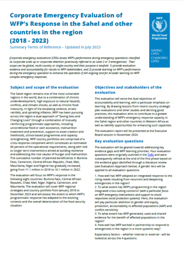 Corporate Emergency Evaluation of WFP’s Response in the Sahel and Other Countries in Western Africa (2018-2023)