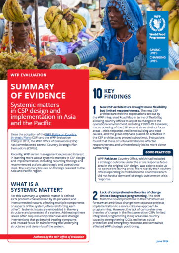 Summary of evaluation evidence: Systemic matters in CSP design and implementation in Asia and the Pacific