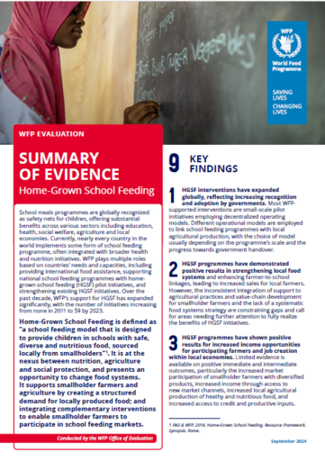 Summary of evaluation evidence: Home-Grown School Feeding