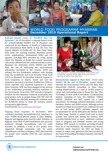WFP Myanmar: December 2015 Operational Report