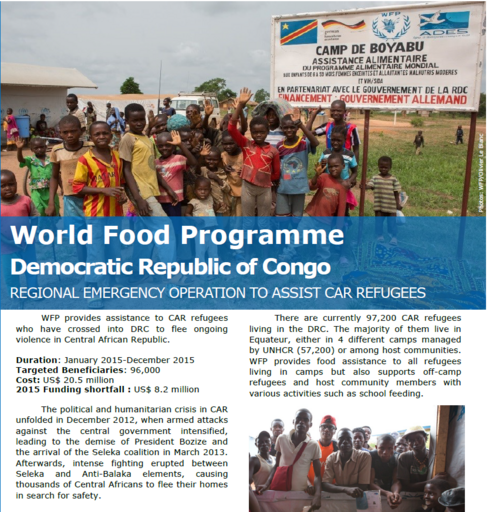 WFP Fact sheet on regional emergency operation to assist Central Africa Republic refugees in Democratic Republic of Congo