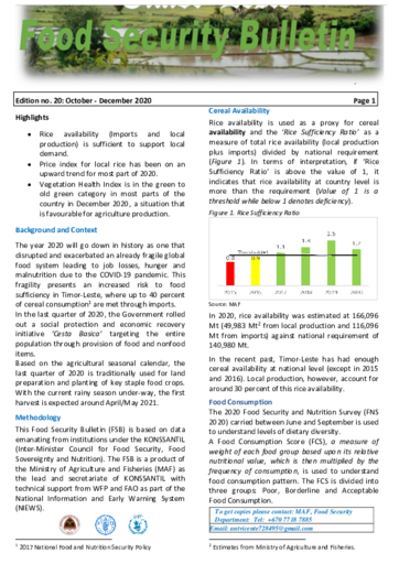 WFP Timor-Leste Food Security Bulletin - October-December 2020