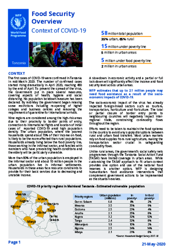 WFP Tanzania Food Security Overview - Context of COVID-19 - May 2020