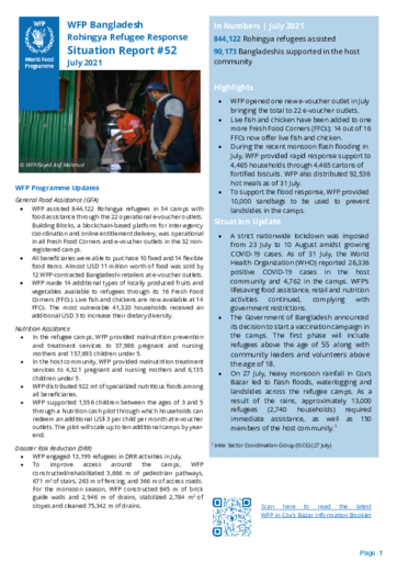 WFP Bangladesh - Cox’s Bazar - Situation Report #52 - July 2021