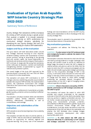 Syrian Arab Republic Interim Country Strategic Plan Evaluation 2022-23