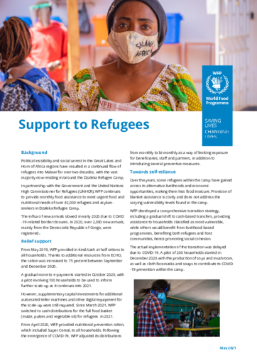 WFP Malawi - Support to Refugees Factsheet, May 2021