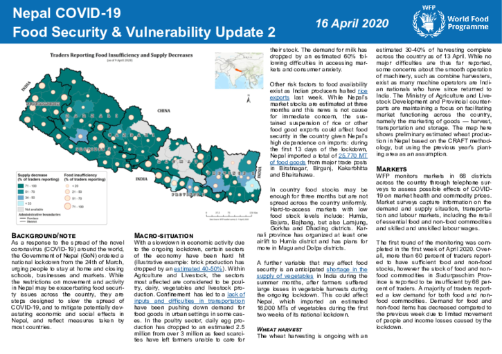 WFP Nepal - Food Security and Vulnerability Update no. 2 & 3