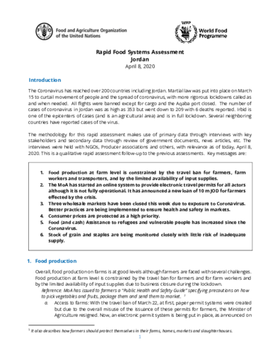 FAO/ WFP Rapid Food Systems Assessment - 8 and 23 April 2020