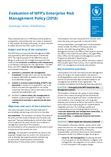 Evaluation of WFP’s Enterprise Risk Management Policy (2018)