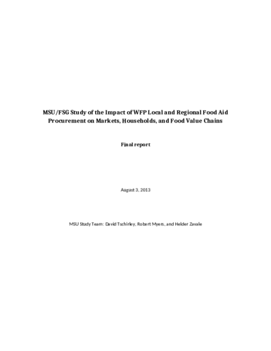 Impact of WFP Local and Regional Food Procurement on Markets, Households and Food Value Chains