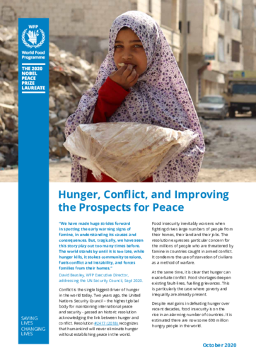 Hunger, Conflict, and Improving the Prospects for Peace fact sheet - 2020