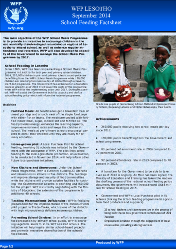 School Feeding Factsheet Lesotho, 2014