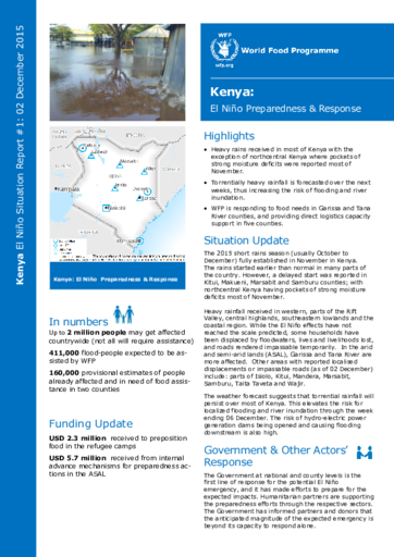 WFP Kenya El Niño Situation Report #1, 02 December 2015