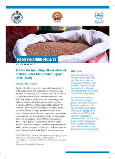 Mainstreaming Millets. Policy Brief 2. : A Case for including all varieties of millets under Minimum Support Price (MSP)