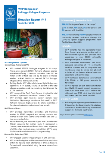 WFP Bangladesh - Cox's Bazar External Situation Report - November 2020