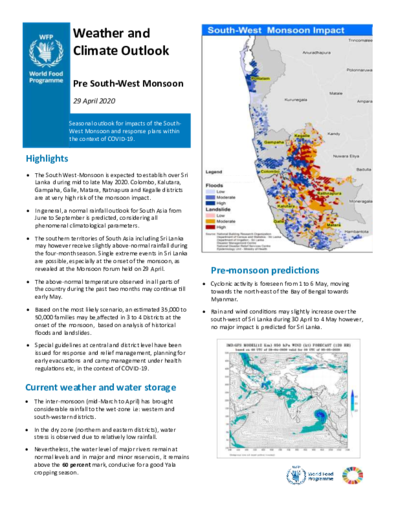 Weather and Climate Outlook of Pre South-West Monsoon (May 2020) 