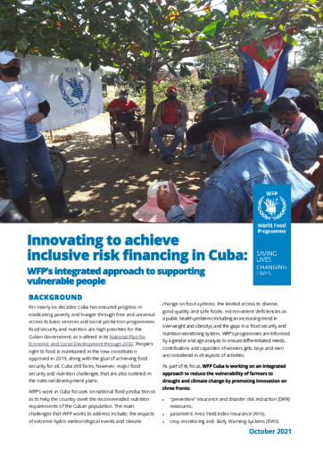 Innovating to achieve inclusive risk financing in Cuba: WFP’s integrated approach to supporting vulnerable people- 2021 