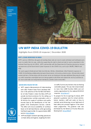 WFP India -  COVID-19 Situation Reports