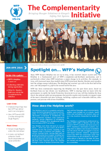 The Complementarity Initiative - Spotlight on WFP's Helpline (Jan-Apr 2016)