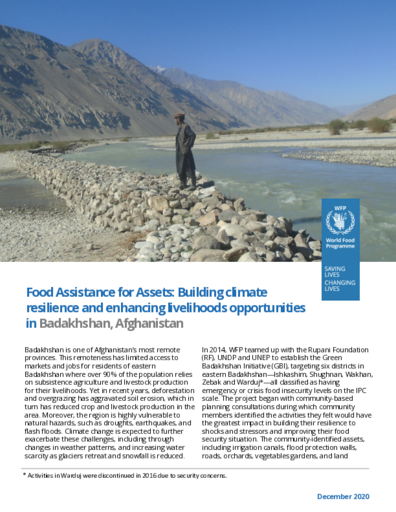 FFA Afghanistan: Building climate resilience and enhancing livelihoods - 2020