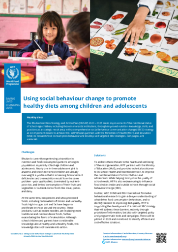 2022 Bhutan - Using Social Behaviour Change to Promote Healthy Diets among Children and Adolescents