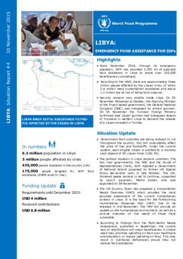 WFP Libya Emergency  Situation Report #04, 10 November