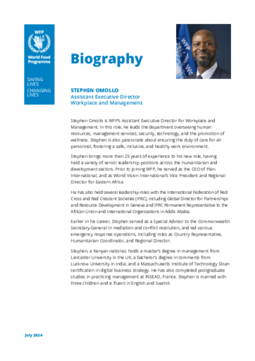Biography - Assistant Executive Director for Workplace and Management, Stephen Omollo