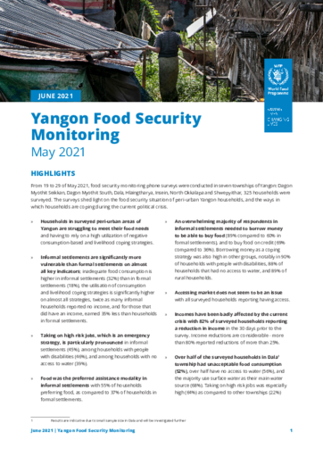 WFP Myanmar - Yangon Food Security Monitoring - May 2021