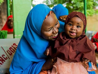 Zainab, 25, and her daughter Rahama who are beneficiaries of WFP’s Targeted Supplementary Feeding Programme in Yobe State, Nigeria..