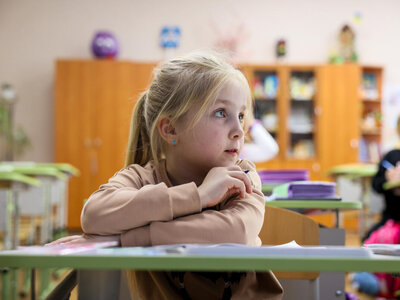 Photo: WFP/Anastasiia Honcharuk Zlata, 7, studying in Hostomel lyceum, Ukraine.