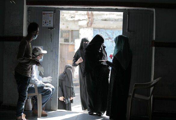 Women in line at food distribution