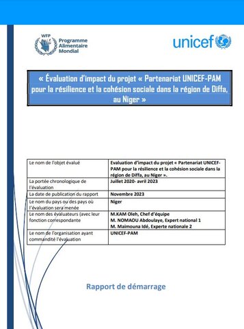 Cover of joint evaluation Niger, évaluation d’impact du projet Partenariat UNICEF-PAM pour la résilience et la cohésion sociale dans la région de Diffa