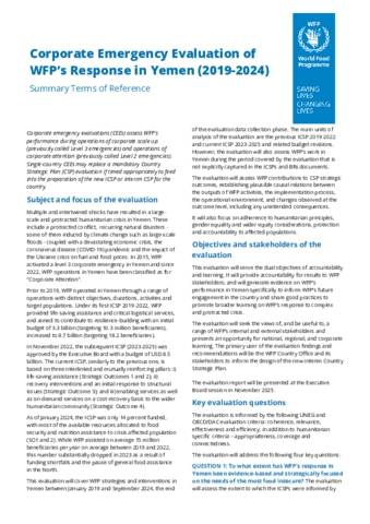 Corporate Emergency Evaluation Of WFP’s Response In Yemen 2019-2024 ...