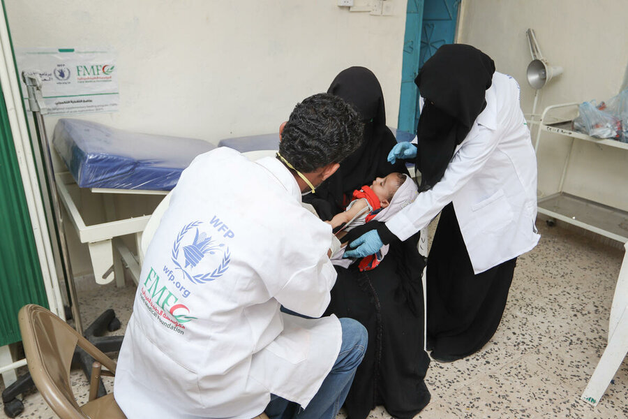 A 10-month-old baby is treated for malnutrition in Al-Dhale. Photo:  WFP/Saleh Bin Haiyan