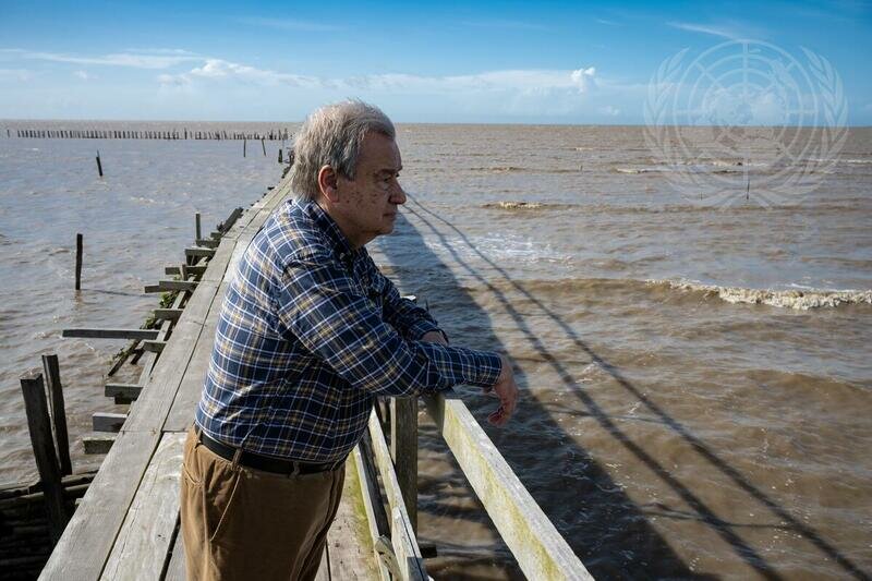 UN Secretary-General Antonio Guterres at a mangrove rehabilitation site in Surinam. He has called for a "no nonsense" climate action summit in September. Photo: UN Photo/Evan Schneider