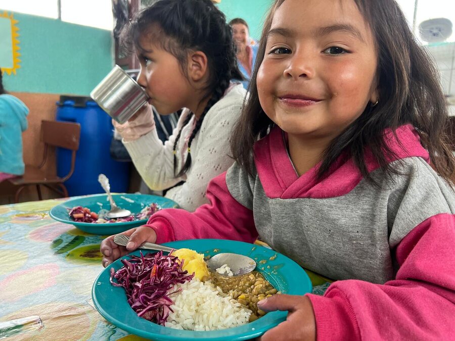 A child eating a school meal