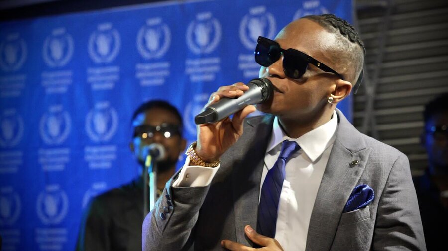 Innoss B sings at a WFP event in Kinshasa in March to mark his appointment as High-Level Supporter