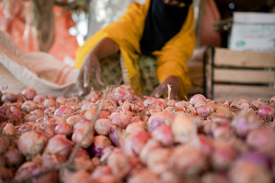 On Warsame's farm, nothing goes to waste - not even onion skins. Photo: WFP/Arete/Utaama Mahamud