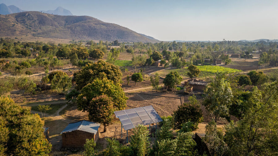 Solar panels power pumps drawing water from sources deep underground