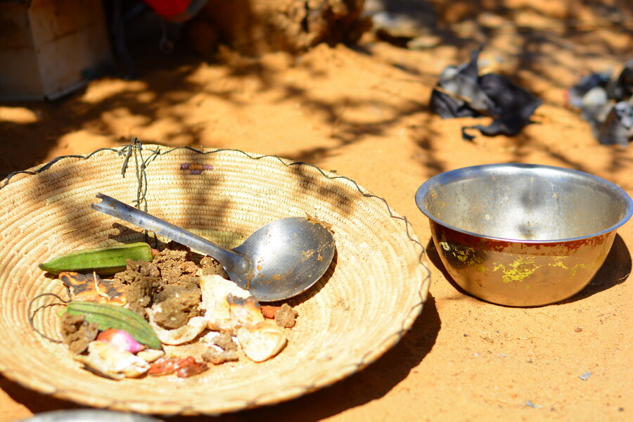 A plate of Ombaz, crushed groundnut shells, usually used as animal fodder in Sudan. It's helped keep Zamzam residents from starving. Photo: WFP/Mohamed Galal