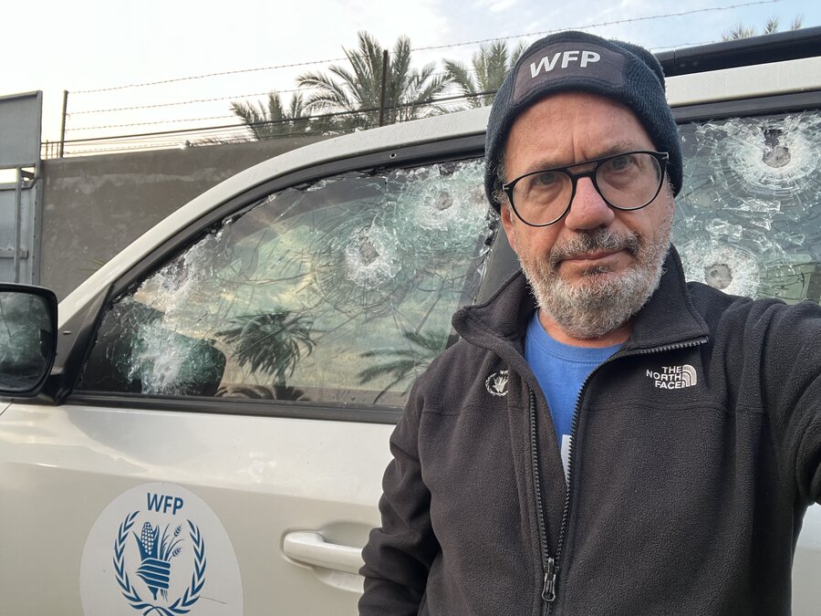 WFP's Jonathan Dumont in Gaza, where delivering humanitarian aid can be a risky business. WFP/Jonathan Dumont