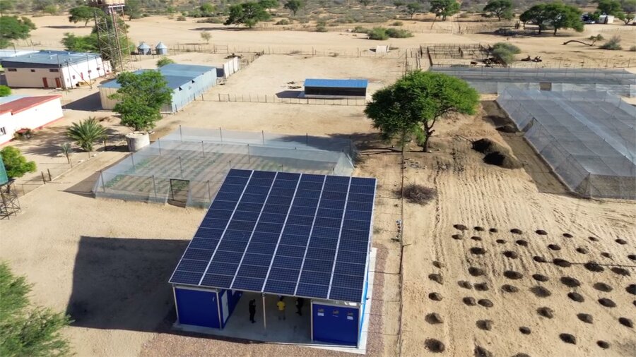 A WFP solar hub in western Namibia, part of project that delivers banking, educational, training and job opportunities. Photo: WFP/Derrick Botchway