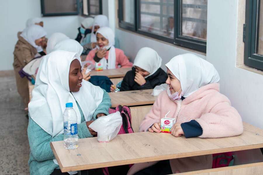 WFP has been supporting flood affected children in Derna, Libya, like these young pupils. WFP/Yasmin Alfretis