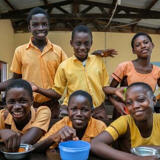 Beneficiaries of the school feeding programme in Ghana at Dawa Primary School in Accra.